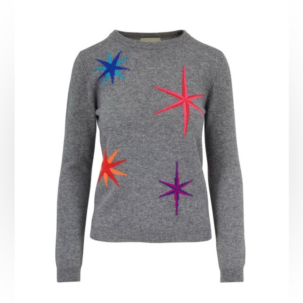 JUMPER 1234 Medium Gray Cashmere Star Crewneck Sweater